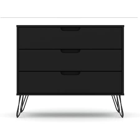 Designed To Furnish Rockefeller Mid-Century-Modern Dresser with 3- Drawers in Black, 28.86 x 35.24 x 17.52 in. DE2616287